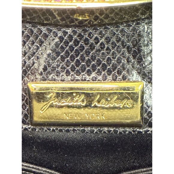 Judith Leiber Black Lizard Snakeskin Leather Rhinestone Clutch Bag Comb Vintage - Picture 16 of 16